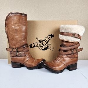 Freebird Dillon size 6 Cognac Shearling Fur Lined Lug Sole Leather Boots